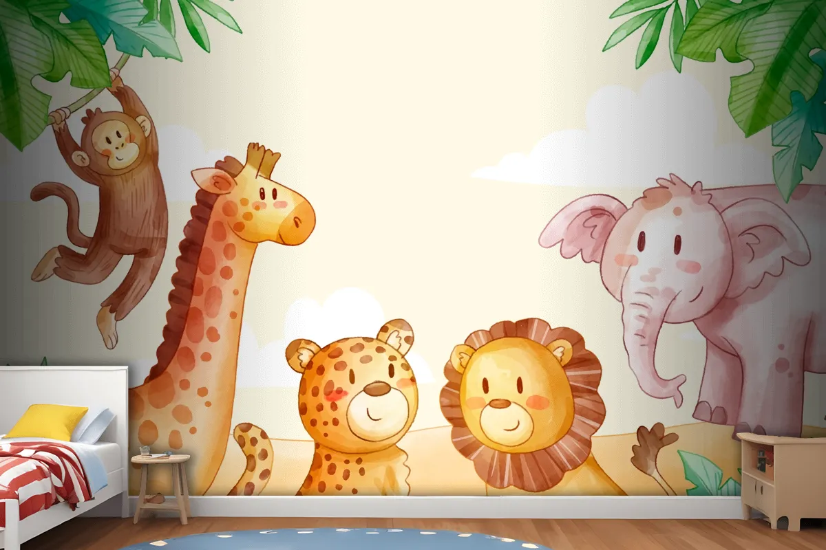 Watercolor Safari Background Wallpaper Mural