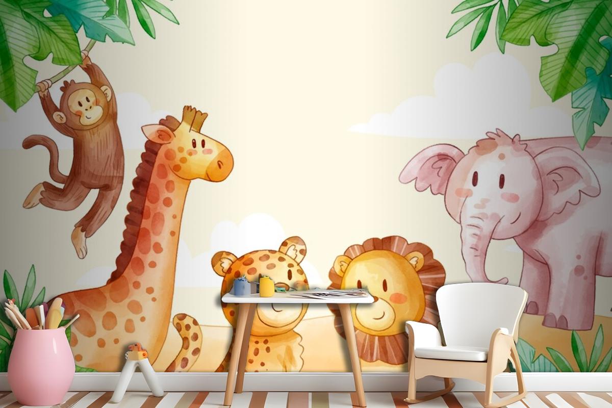 Watercolor Safari Background Wallpaper Mural