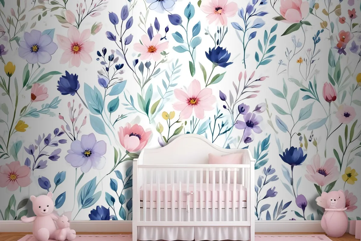 Watercolor Spring Floral Wallpaper Mural