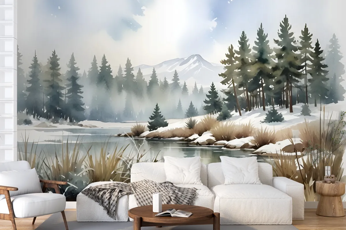 Watercolor Style Botanical Landscape Wallpaper Mural