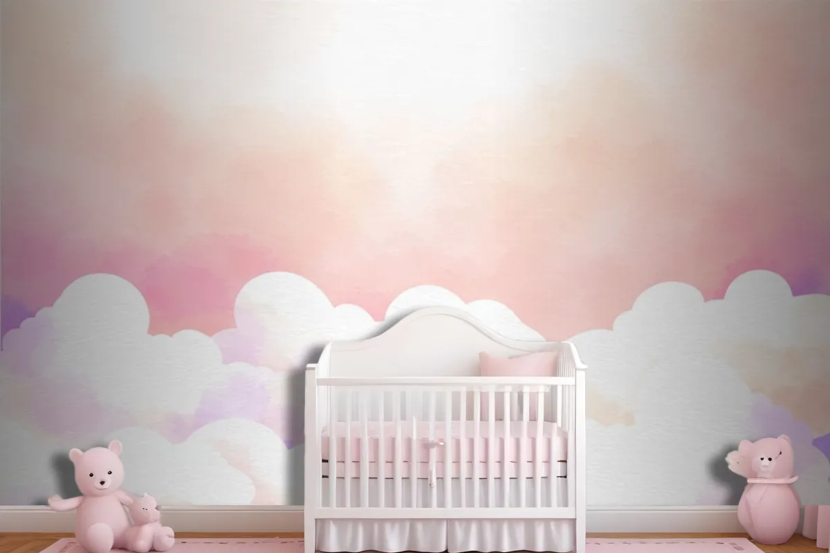 Watercolor Sugar Cotton Clouds Background Girl Wallpaper Mural