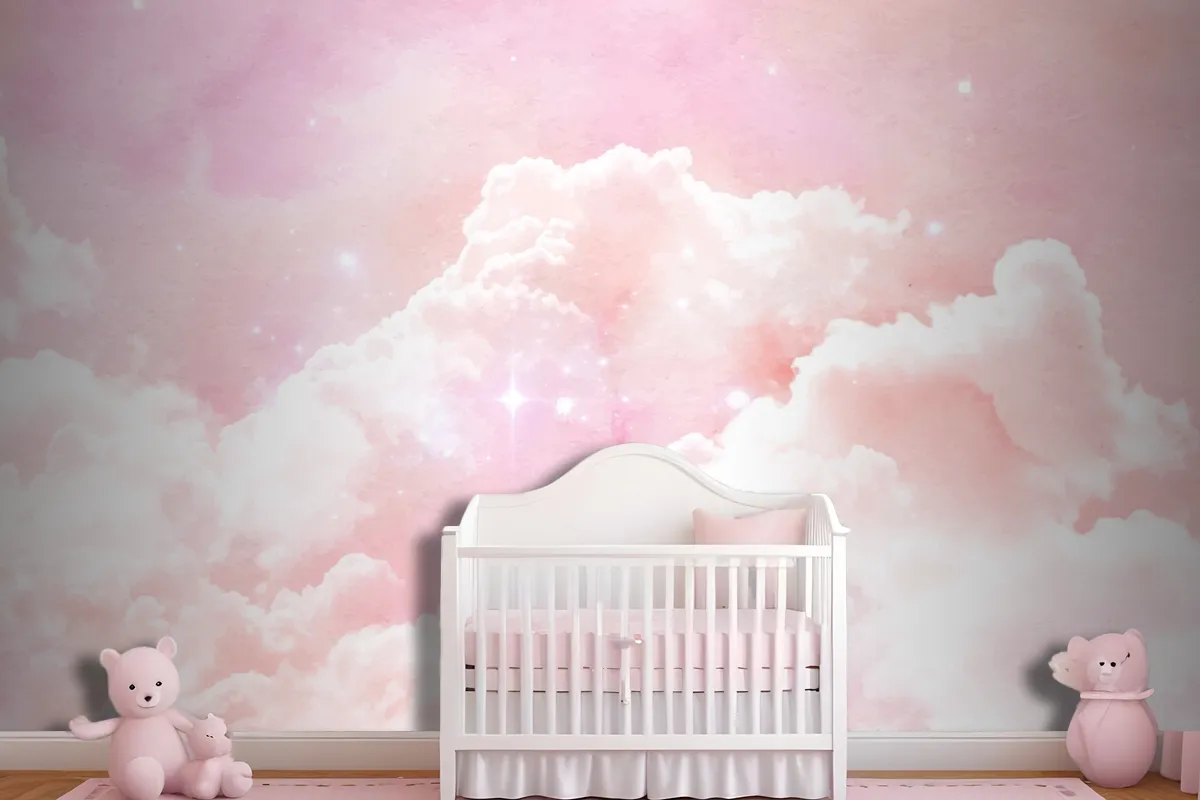 Watercolor Sugar Cotton Clouds Background Wallpaper Mural