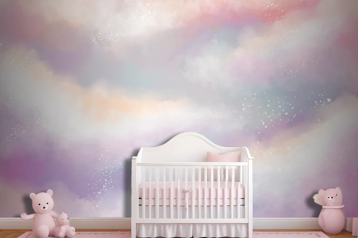 Watercolor Sugar Cotton Clouds Wallpaper Mural