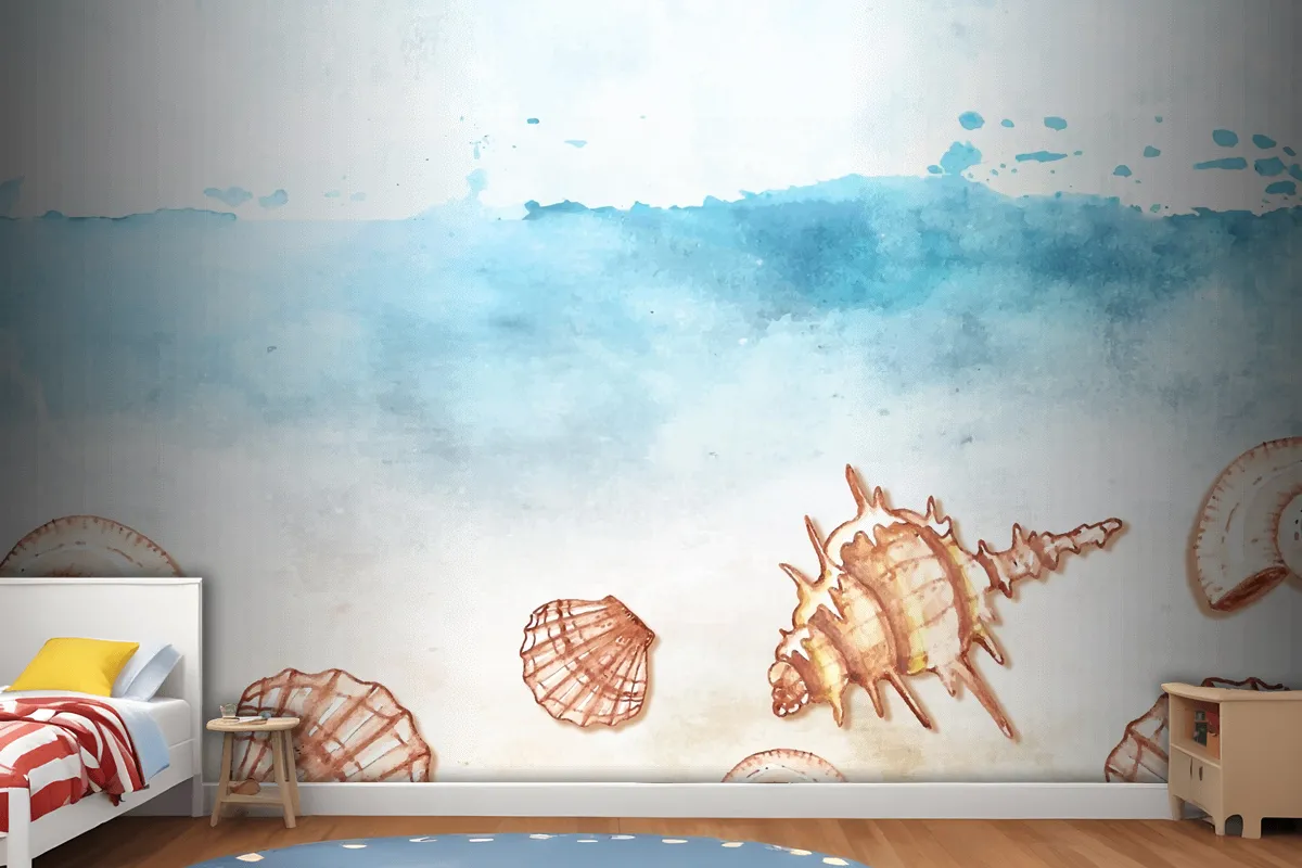 Watercolor Summer Background With Shells Wallpaper Mural