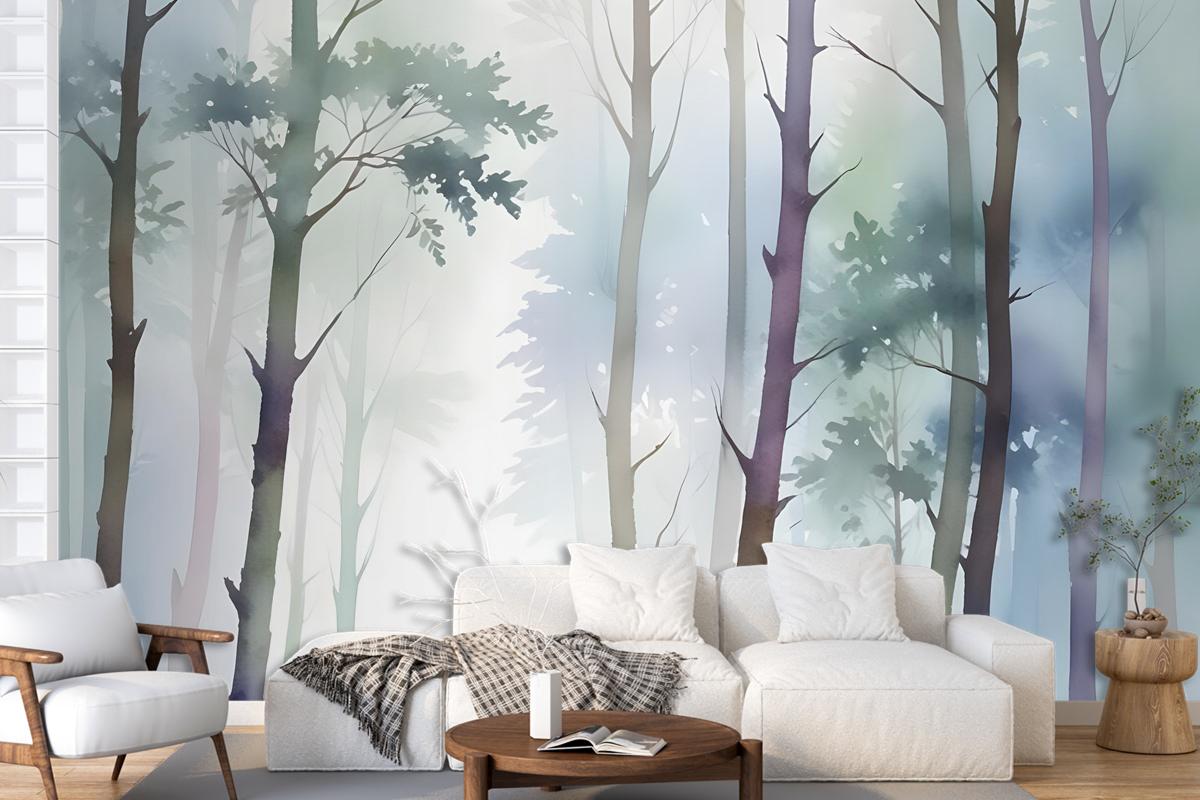 Watercolor Trees Wallpaper Mural