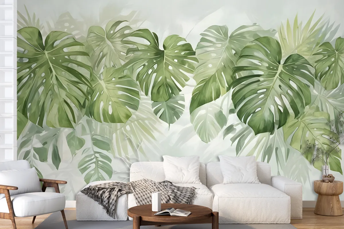 Watercolor Tropical Leaves Wallpaper Mural