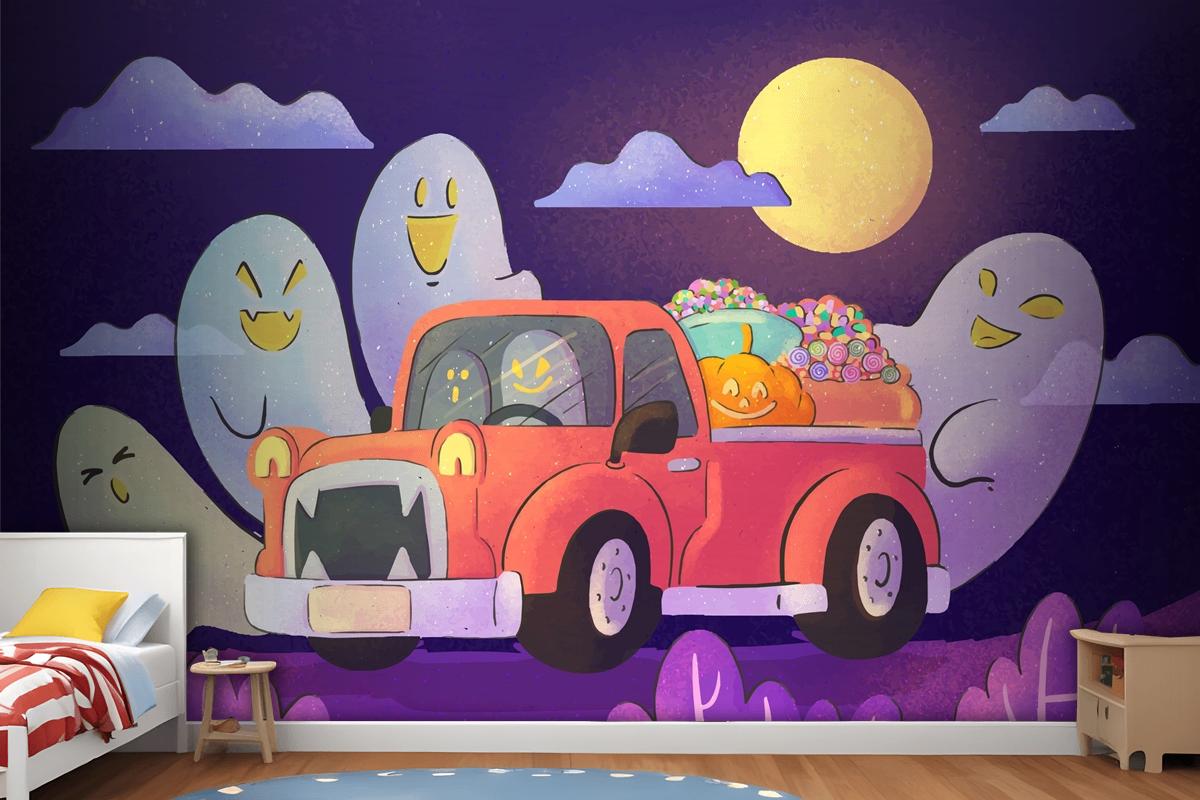 Watercolor Trunk Or Treat Wallpaper Mural