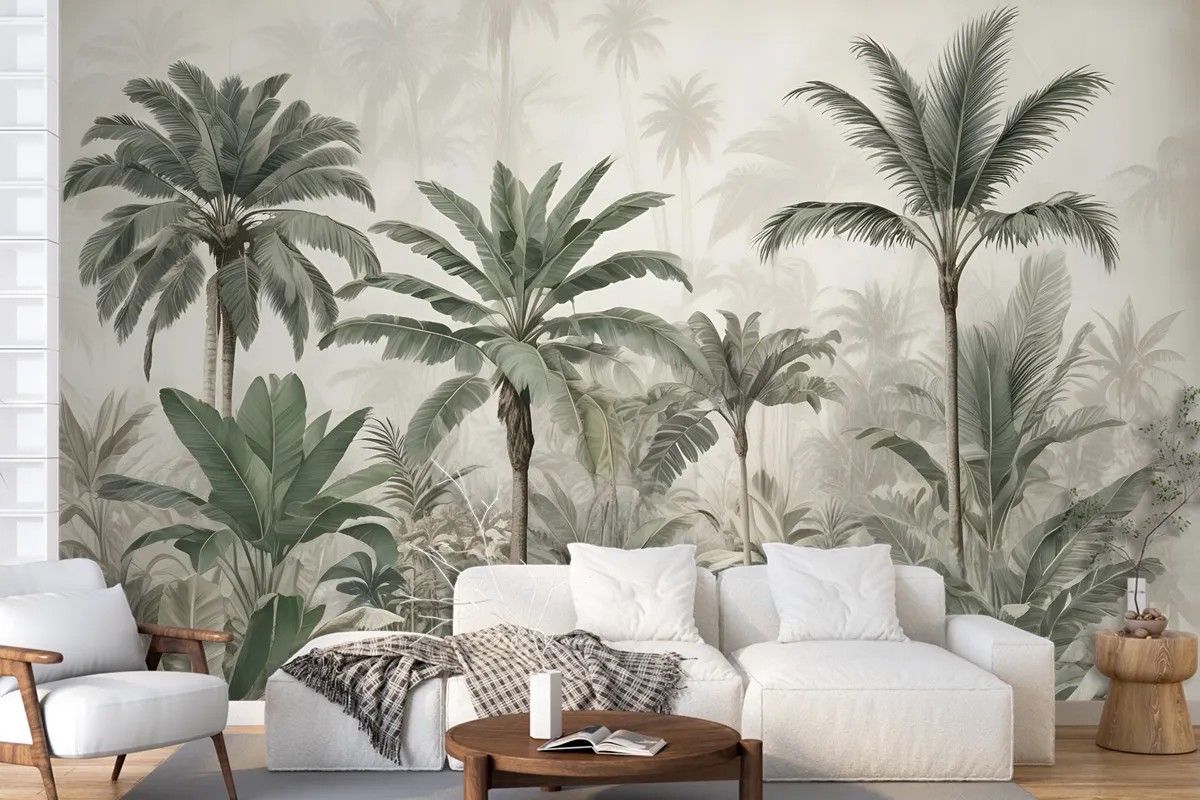 Watercolor Vintage Tropical Forest Wallpaper Mural