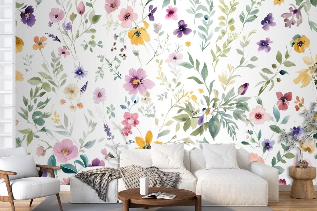 Watercolor Wildflower Wallpaper Mural