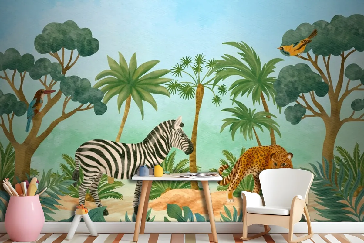 Watercolor Wildlife Background Wallpaper Mural