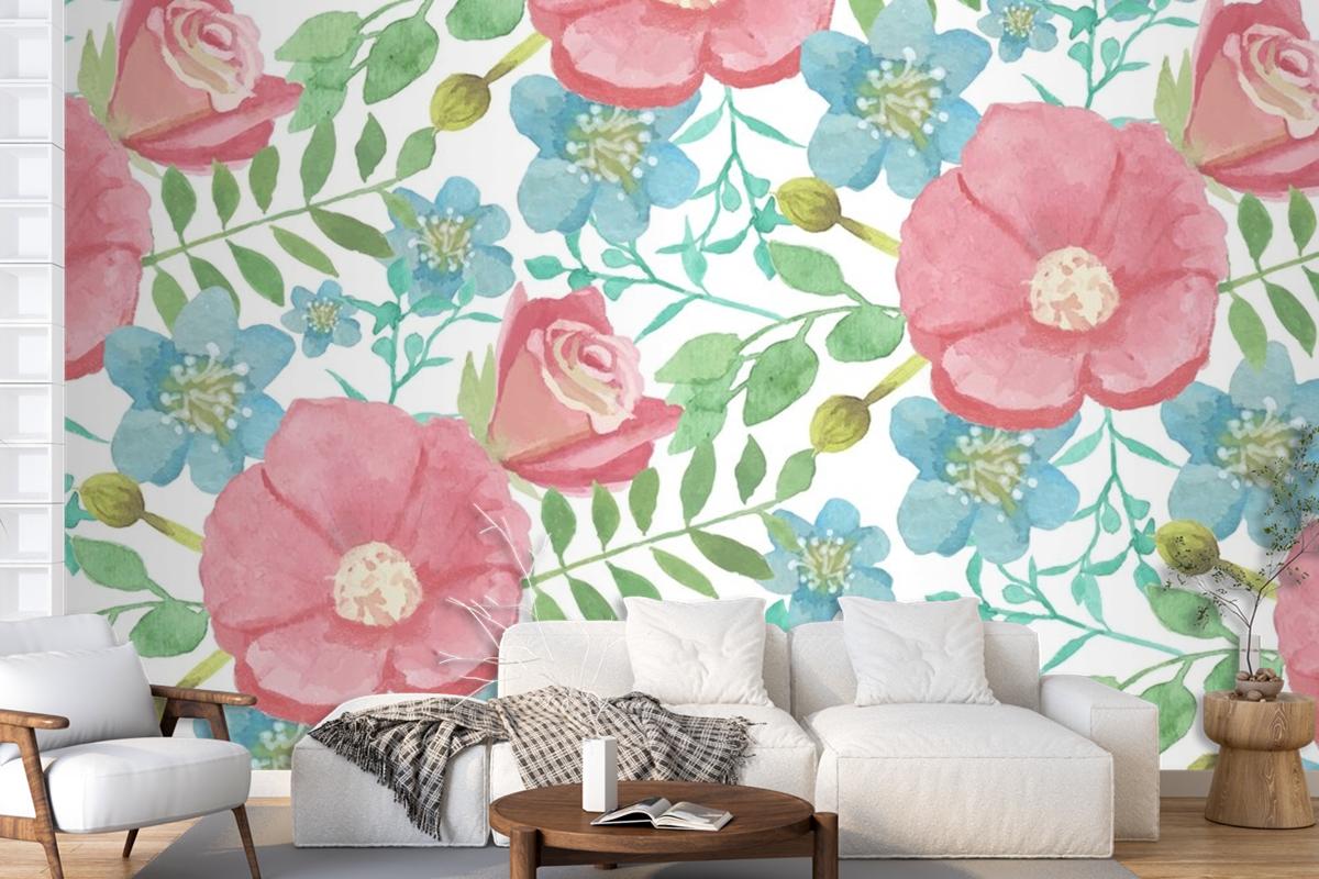 Watercolour Floral Background With Soft Colours Wallpaper Mural