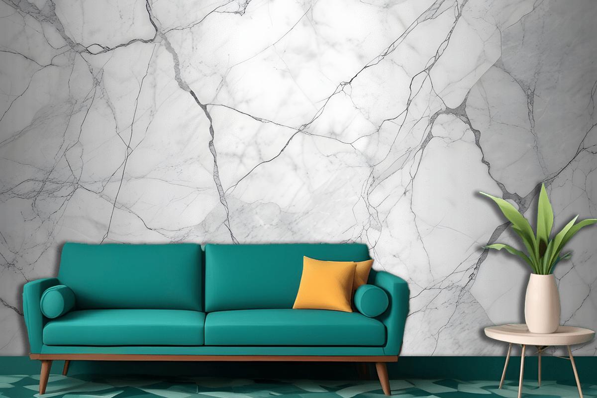 White Marble Texture With Gray Veins Wallpaper Mural