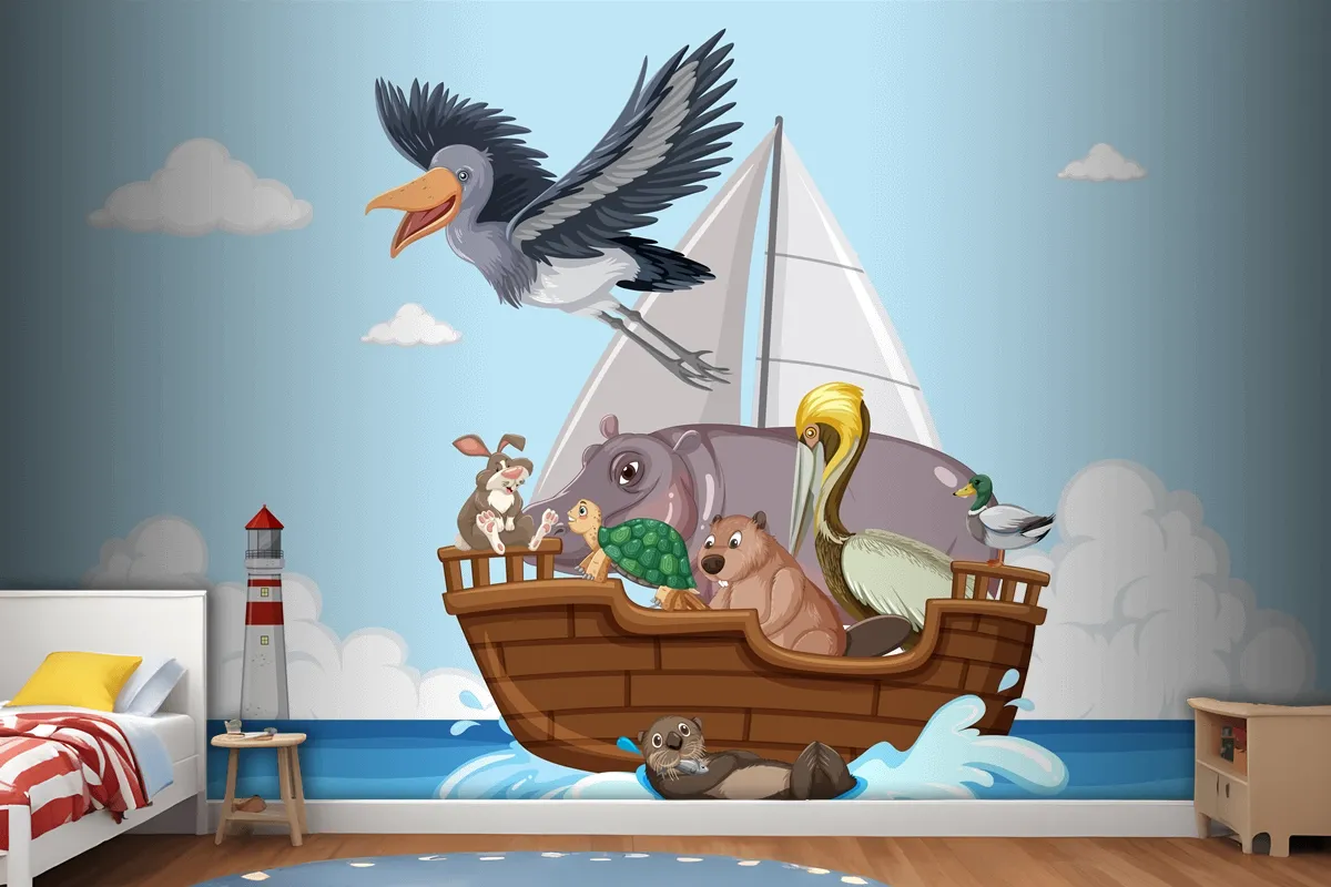 Wild Animals On A Boat Wallpaper Mural