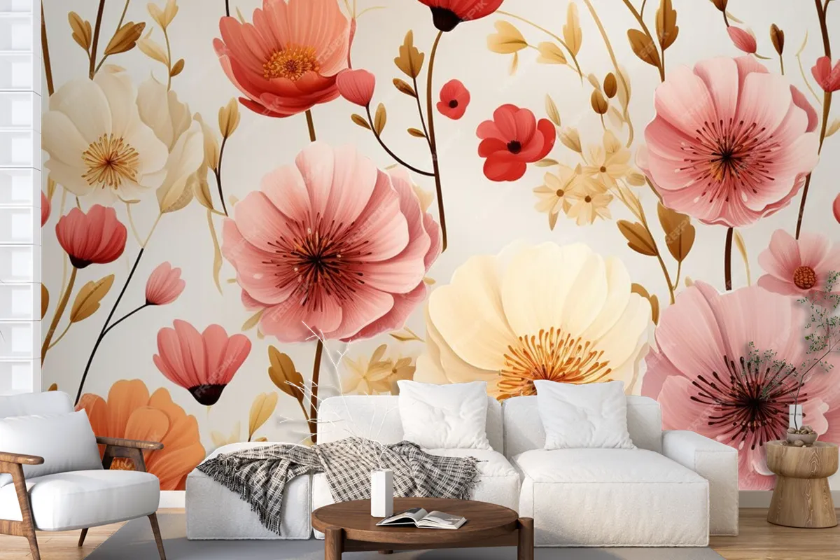 Wild Flowers Seamless Pattern Wallpaper Mural