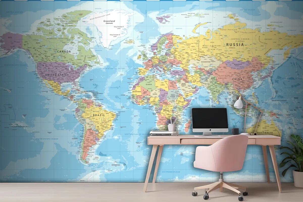 World Map Classic Color Political Wallpaper Mural