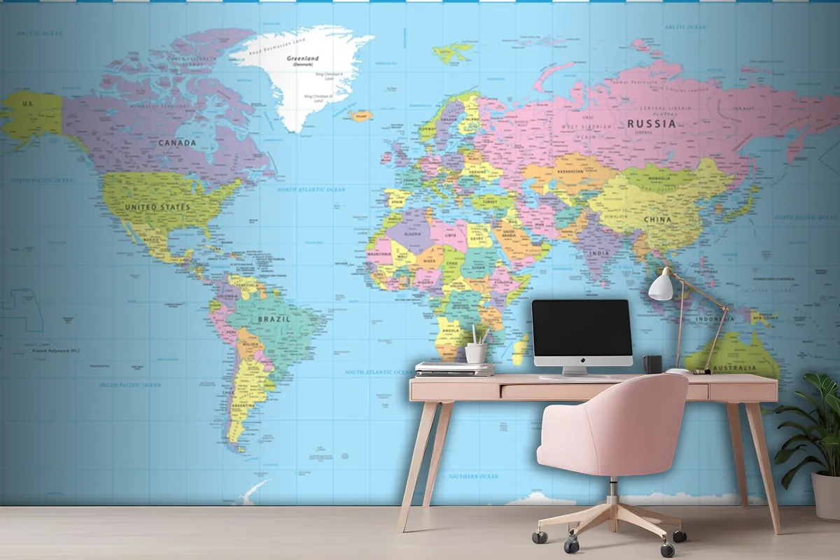 World Map Color Political Wallpaper Mural