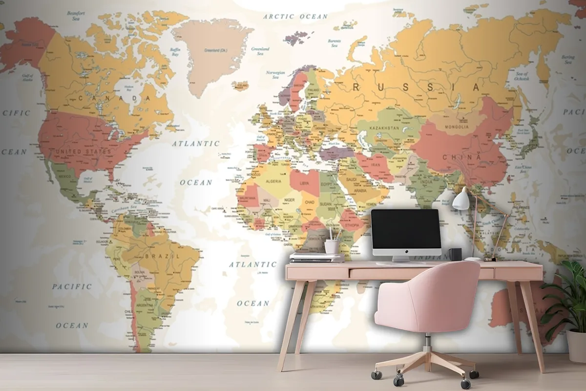 World Map Names Wallpaper Mural