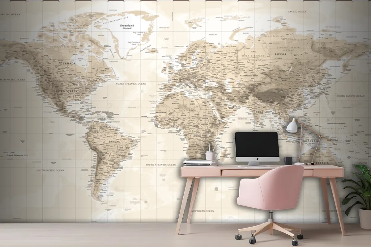 World Map Physical Vintage Retro Old Style Wallpaper Mural