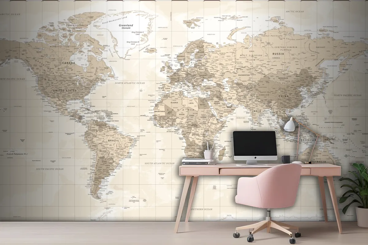 World Map Political Vintage Retro Old Style Wallpaper Mural