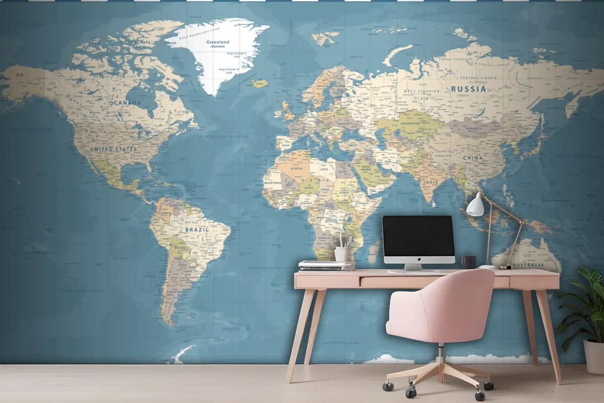 World Map Vintage Dark Political Wallpaper Mural