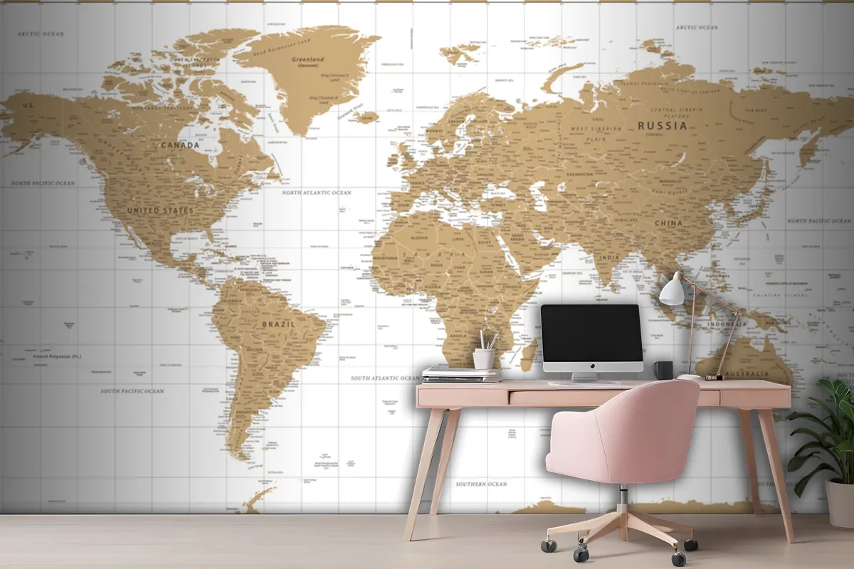 World Map Vintage Golden Political Wallpaper Mural