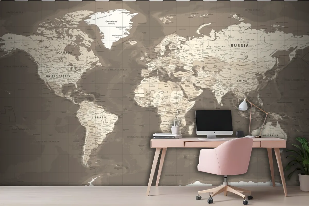 World Map Vintage Political Brown Wallpaper Mural