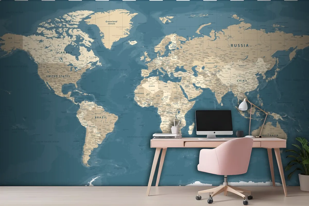 World Map Vintage Political Dark Wallpaper Mural