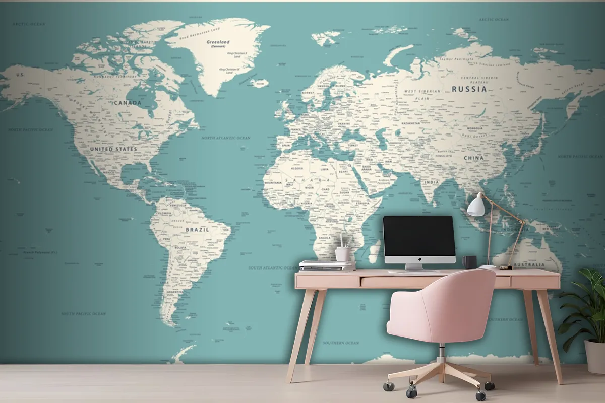 World Map Vintage Political Detailed Wallpaper Mural