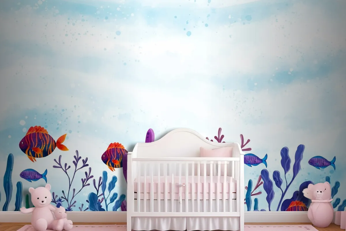 World Oceans Day Watercolor Background Wallpaper Mural