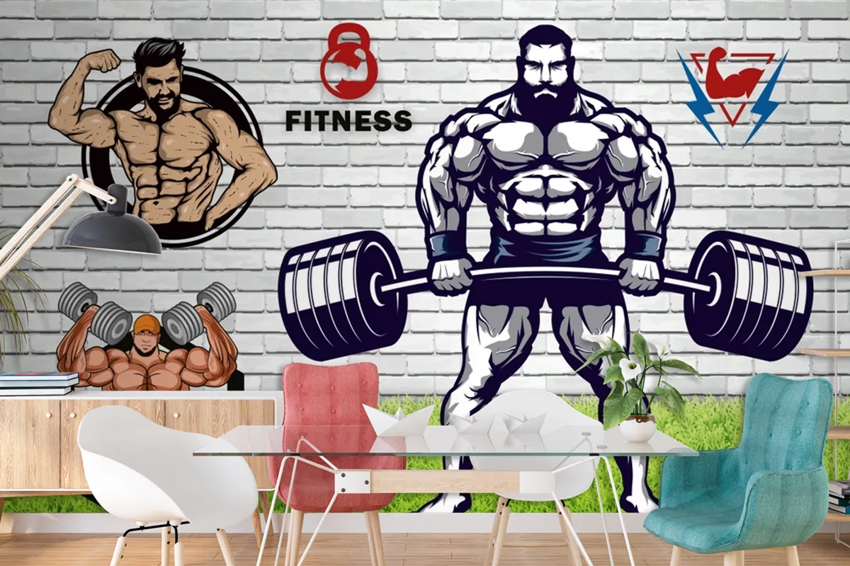 Yeşil Çim Halter Gym Fitness Duvar Kağıdı